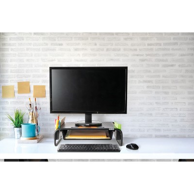 Black Steel Monitor Stand with Drawer and Vented Design