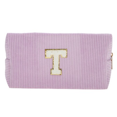 Unique Bargains Corduroy Rectangular Letter Makeup Bag Pink Purple 1 Pc