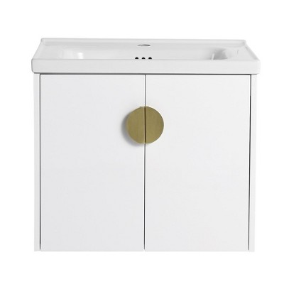 24 Inch Wall-Mounted Bathroom Vanity with Sink Storage Drawers Plywood Floating Vanity Wall Mount Bathroom Cabinet for Garage Bathroom Garden