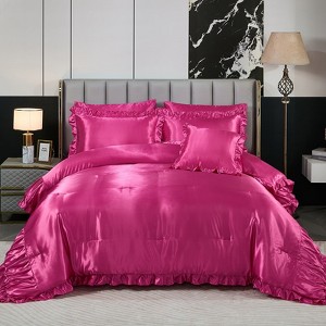 Satin Ruffle Comforter Set with Sheets – 8-Piece Bed in a Bag, Ruched Pleated Luxury Bedding with Pillowcases & Cushion Cover - 1 of 4