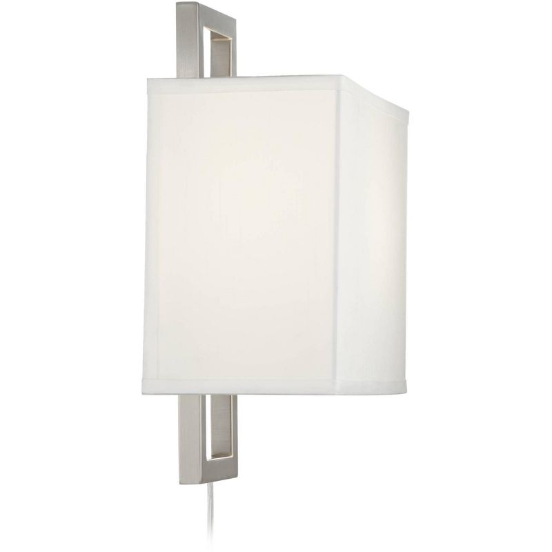 Possini Euro Design Aundria Modern Wall Lamp Brushed Nickel Plug-in 12" Light Fixture White Rectangular Shade for Bedroom Reading Living Room Hallway, 5 of 9