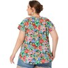 Agnes Orinda Women's Plus Size Floral Ruffle Trim V Neck Button Layered Sleeve Blouses - 4 of 4