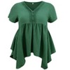 GRACE & GRANDEUR Women's Plus Size Pintuck Texture V Neck Short Sleeve Button Decor Asymmetric Hem Casual Babydoll Blouses - 4 of 4
