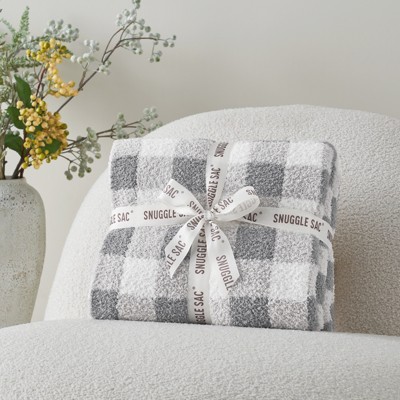 Snuggle Sac Ultra-Soft Microfiber Knit Throw Blanket, Reversible Checkered Design