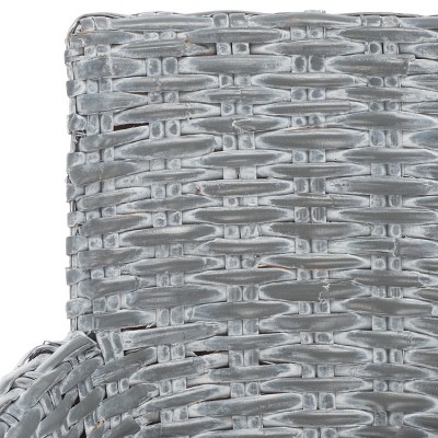 Modern Coastal Cabana Rattan Arm Chair with Beige Cushion - Grey White Wash