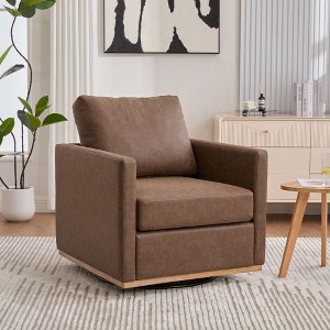Upholstered Swivel Accent Chair with Faux Leather and Removable Cushion, 360° Swivel Club Chair for Living Room, Lounge Armchair for Apartment-Koiai - 1 of 4