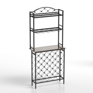 Wine Rack 3-Tier Liquor Storage Shelf with Hanging Wine Glass Holder and Fences, Large-Capacity Floor Liquor Stand with 20-Bottle for Home Bar - 1 of 4