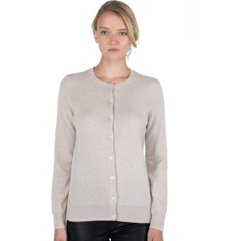 Jennie Liu Women's 100% Cashmere Button Front Long Sleeve Crewneck ...