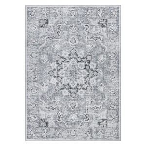 9*12 Machine Washable Area Rugs Boho Vintage Distressed Oriental Medallion Neutral Thin Large Rug Stain Resistant Carpet for Living Bedroom Gray - 1 of 4
