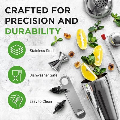 NutriChef 7-Piece Stainless Steel Bartender Set with Jigger and Muddler