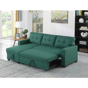 FONTOI Pull out Sofas, Reversible Sleeper Sectional Sofa with Storage Chaise and Removable Back Cushions, Green, 82"*34.5"*53" - 1 of 4