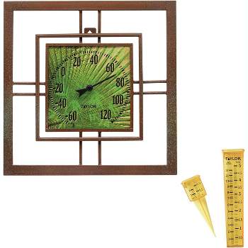 Taylor Precision Products 5253912 Metal and Glass Bamboo Leaf Thermometer & Rain/Sprinkler Gauge, Multicolored