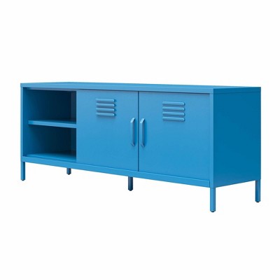 Bright Blue Metal Locker-Style TV Stand with Cabinet for TVs up to 65"