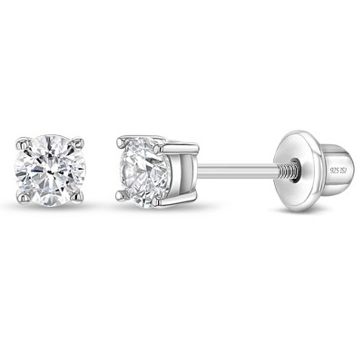 Girls' Classic Setting Solitaire Screw Back Sterling Silver Earrings ...