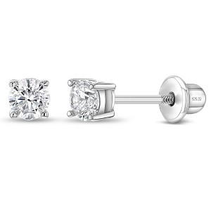 Girl's Classic Setting Solitaire Screw Back Sterling Silver Earrings - In Season Jewelry - 1 of 4
