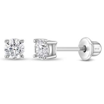 Girl's Classic Setting Solitaire Screw Back Sterling Silver Earrings - In  Season Jewelry : Target