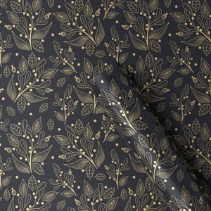 30” 25 sq ft Christmas Roll Wrap Gold Botanical on Black - Wondershop™ - 1 of 3
