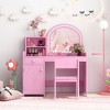 Costway Kid Vanity Table Chair Set 2-Color LED Lights Large Drawer Shelf Cabinet White/Pink - 2 of 4