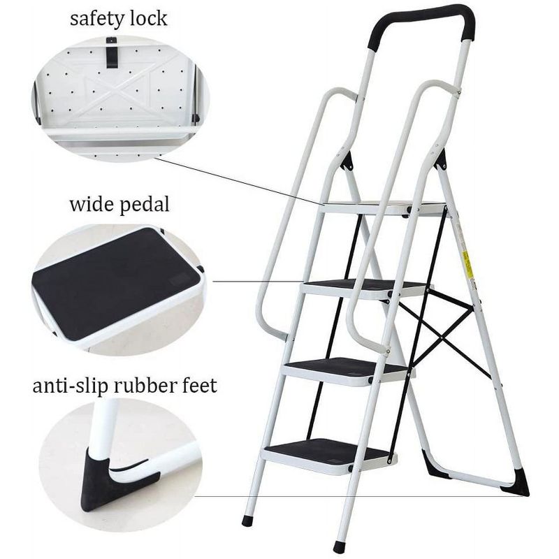 SKONYON 4 Step Portable Ladder Folding Step Stool with Hand Rail Wide Secure Anti-Slip Platform, 5 of 12
