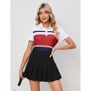 Women's Color - Block Stripe Polo Shirt - Short Sleeve Collared Athletic & Casual Top - 3 of 4