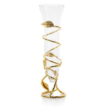 Classic Touch Glass Vase With Gold Leaf Design Base