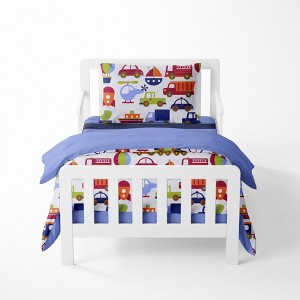 Bacati - Transportation Blue Navy Green Red Orange 4 pc Toddler Bedding Set - 1 of 4