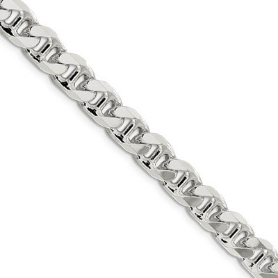 Black Bow Jewelry Mens 9mm Sterling Silver Solid Flat Cuban Anchor Chain Necklace