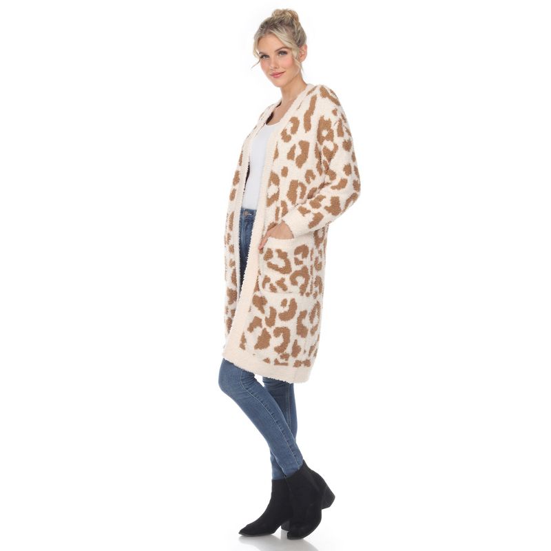 Women's Leopard Print Open Front High Pile Fleece Coat - White Mark, 3 of 6