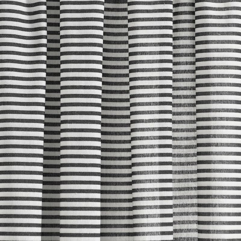 Boho Coastal Horizontal Ticking Stripe Tassel Window Curtain Panels Black 52X84 Set, 3 of 6