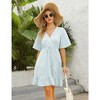 WhizMax Women's Summer V Neck Ruffle Mini Dress Floral Casual High Waist Short Swing A-line Formal Dress with Belt - 3 of 4