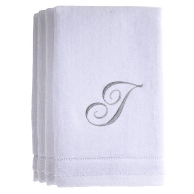 Creative Scents White Fingertip Monogrammed Towels Silver Embroidered