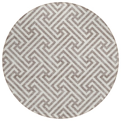 Taupe And Ivory Geometric Washable Indoor Outdoor Area Rug