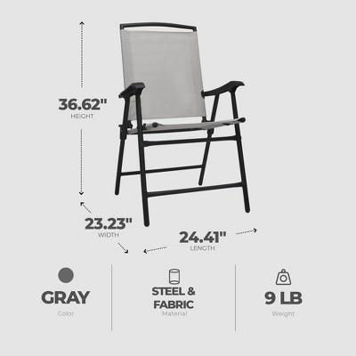 Sunny Isles Gray Steel Frame Outdoor Folding Chairs, Set of 4