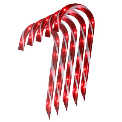 Northlight Set of 10 Red Lighted Outdoor Candy Cane Christmas Lawn Stakes 12"