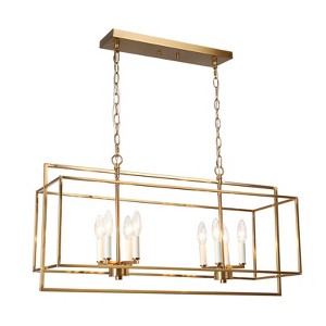 LNC Hoyueren 8-Lights 32” Modern Rectangle Kitchen Island Pendant  Lights, Polisehd Gold and White Candle Holder - 1 of 4