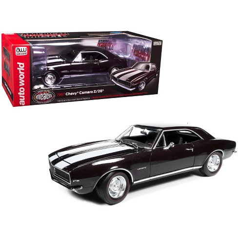 1967 Chevrolet Camaro Z 28 Royal Plum with White Stripes Muscle Car Corvette Nationals 1 18 Diecast Model Car by Auto World