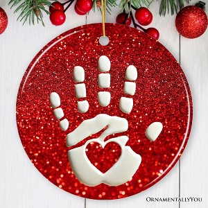 Baby Handprint in Red Glitter Themed Ornament, Christmas Nursery Keepsake and Tree Decor| OrnamentallyYou - 1 of 4
