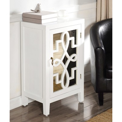 Roxie Rose Mirrored White Nightstand with Lattice Scroll Design