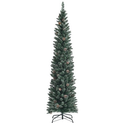 Costway 5ft/6ft/7ft Unlit Snowy PVC Artificial Slim Christmas Pencil Tree with Pine Cones
