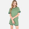 Anna-Kaci Lounge Women's Striped Lounge Set with Cuffed Short Sleeve Top and Elastic Waist Shorts - 2 of 4
