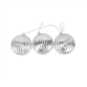 Penn Set of 3 Lighted Silver Mercury Glass Finish Ribbed Ball Christmas Ornaments - Clear Lights - 1 of 2