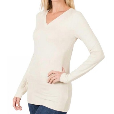 Women's Back To Basic V-Neck Long Sleeve - ZENANA
