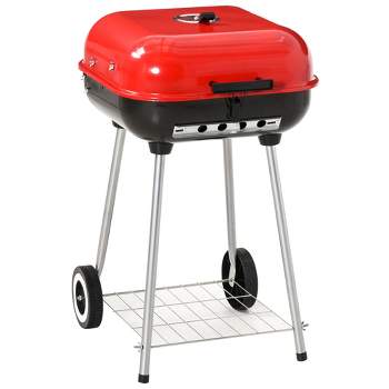 Outsunny Steel Charocal Grill with Portable Wheel, Shelf for Outdoor BBQ for Garden, Backyard, Poolside