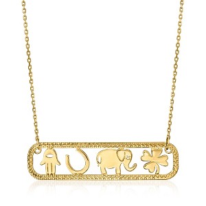 Ross-Simons Italian 14kt Yellow Gold Lucky Symbols Bar Necklace Size 18 - 1 of 3