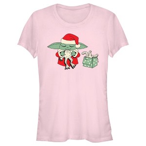 Juniors Womens Star Wars: The Mandalorian Grogu Frog Present T-Shirt - 1 of 4