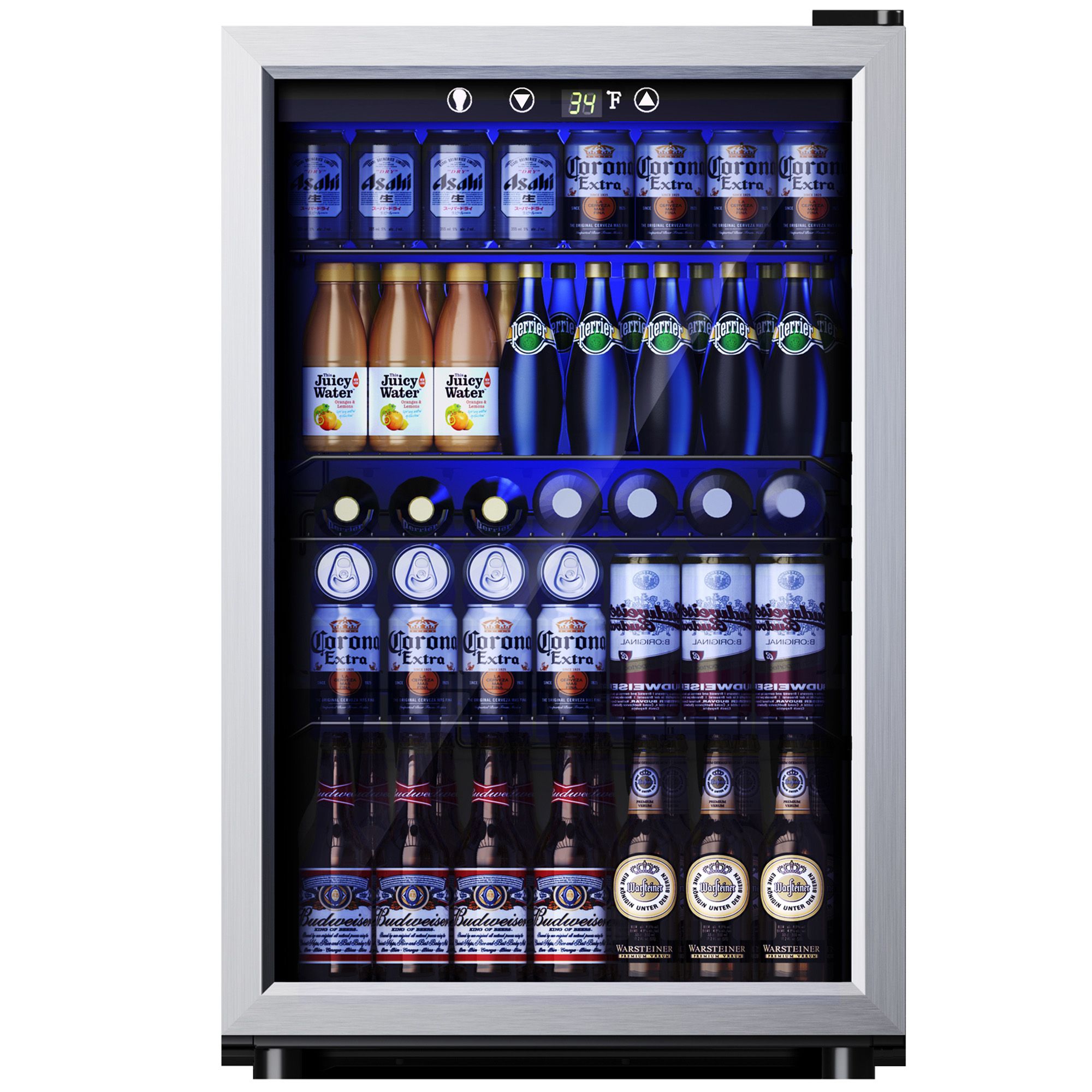Simzlife 150 Can Beverage Refrigerator, 4.5 cu. ft. Mini Fridge, Adjustable Temperature Control, Glass Door, LED Light, Quiet Energy Efficient, Silver