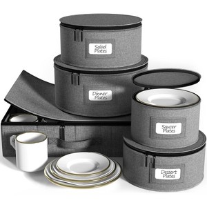 Sorbus 5-Piece Stackable Plate Carrier Set for Dinnerware, Plate Organization and Storage with Felt Plate Protector - 1 of 4