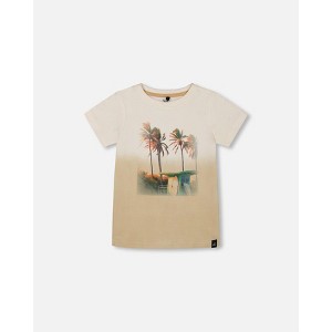 Deux par Deux Boy Short Sleeve Organic Cotton Graphic Tee Gradient White and Beige - 12 Months - 1 of 4