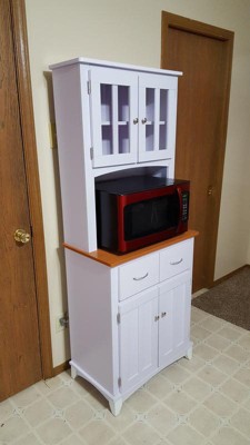 Lavish Home Microwave Stand with Drawer - Rolling Storage Cabinet with Doors and Locking Wheels - Freestanding Kitchen Storage, White and Gray