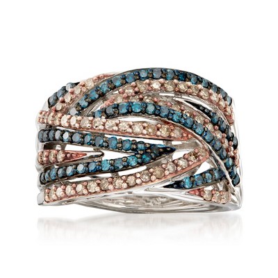 Ross-Simons 1.00 ct. t.w. Blue and Champagne Diamond Ring in Sterling Silver